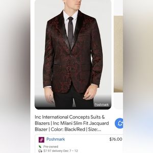 International Concepts XXL BLAZER suit Jacket Red